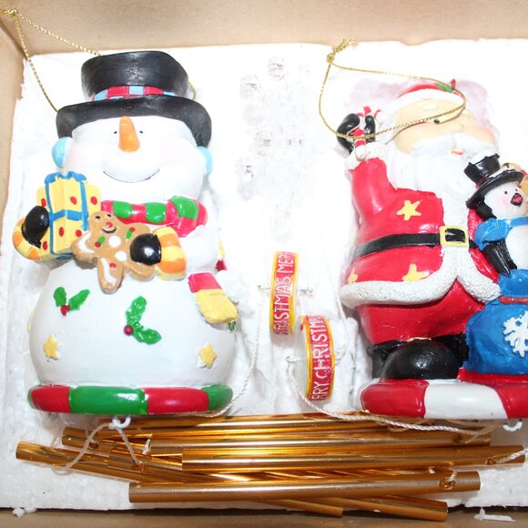 Set of 2 Santa & Snowman Wind Chime Ornaments New in Box - Picture 7 of 7